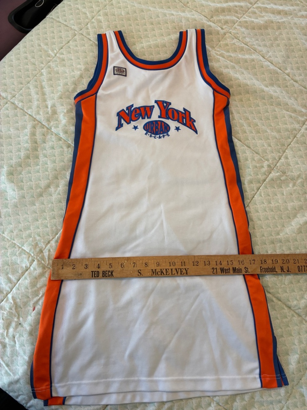 Vintage White NY Knicks Sports Jersey Mini Dress Blue Orange New York - Picture 9 of 10